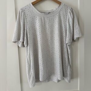 ICHI | White Eyelet Short Sleeve Top crew neck with stretch size XL